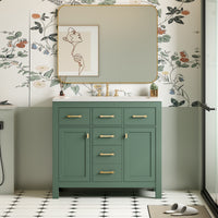 VanityFus 36-in Green Bathroom Vanity Single Sink Combo with Ceramic Top Undermount 2 Soft Close Doors 3 Drawers