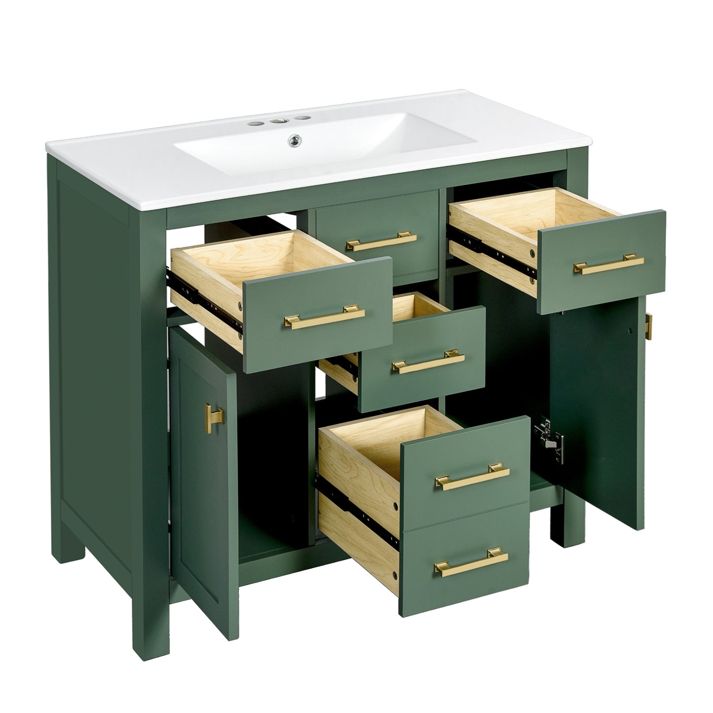 VanityFus 36-in Green Bathroom Vanity Single Sink Combo with Ceramic Top Undermount 2 Soft Close Doors 3 Drawers