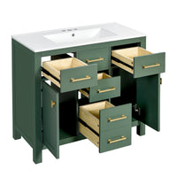 VanityFus 36-in Green Bathroom Vanity Single Sink Combo with Ceramic Top Undermount 2 Soft Close Doors 3 Drawers