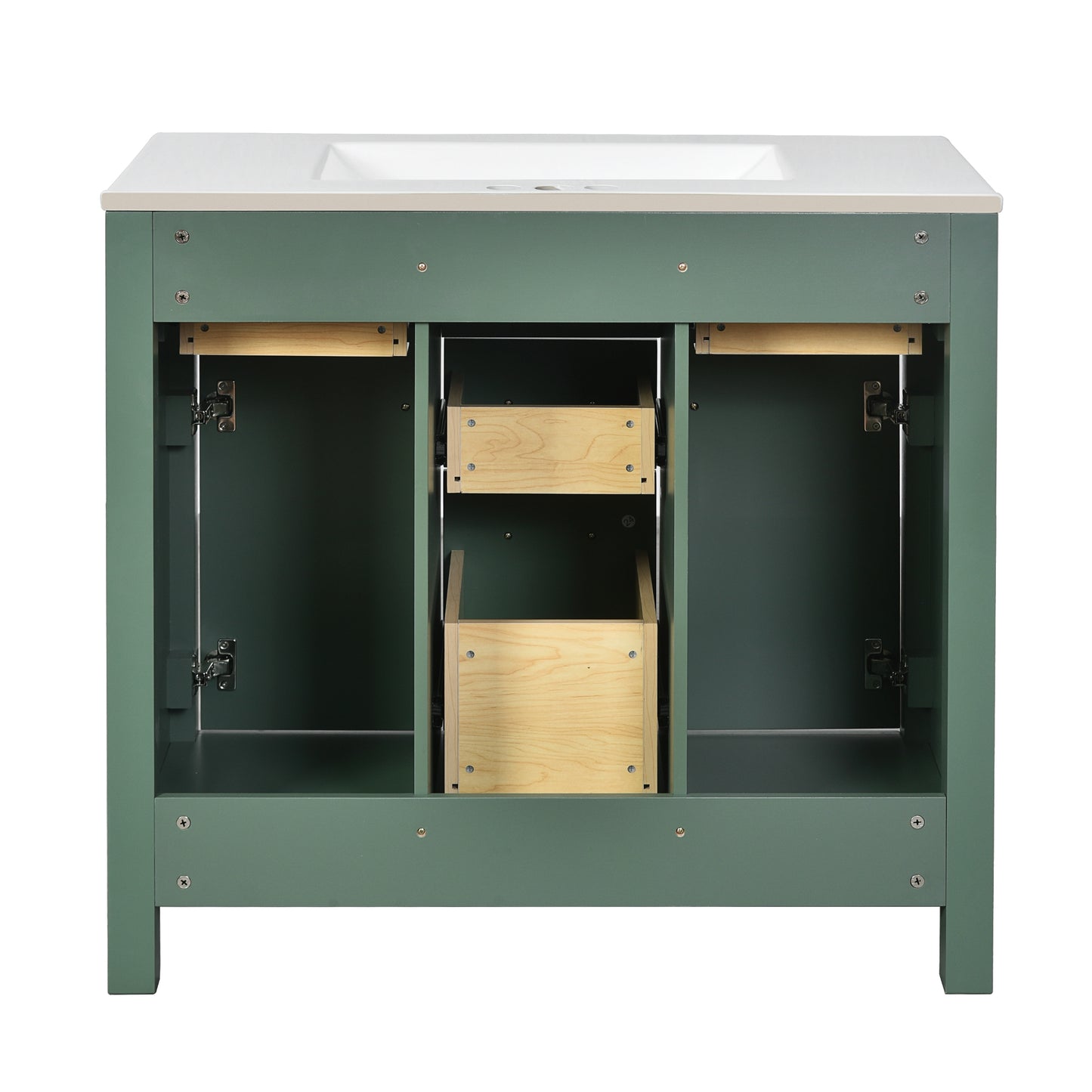 VanityFus 36-in Green Bathroom Vanity Single Sink Combo with Ceramic Top Undermount 2 Soft Close Doors 3 Drawers
