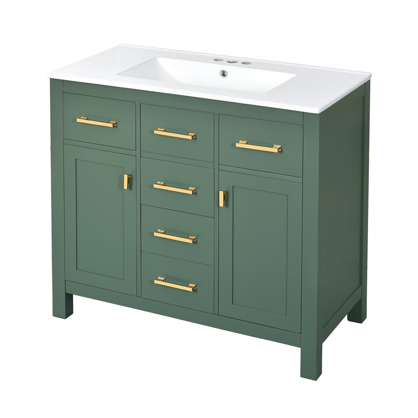 VanityFus 36-in Green Bathroom Vanity Single Sink Combo with Ceramic Top Undermount 2 Soft Close Doors 3 Drawers