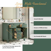 VanityFus 36-in Green Bathroom Vanity Single Sink Combo with Ceramic Top Undermount 2 Soft Close Doors 3 Drawers