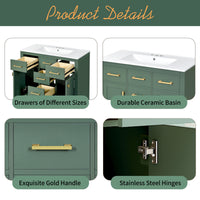 VanityFus 36-in Green Bathroom Vanity Single Sink Combo with Ceramic Top Undermount 2 Soft Close Doors 3 Drawers
