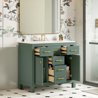 VanityFus 36-in Green Bathroom Vanity Single Sink Combo with Ceramic Top Undermount 2 Soft Close Doors 3 Drawers