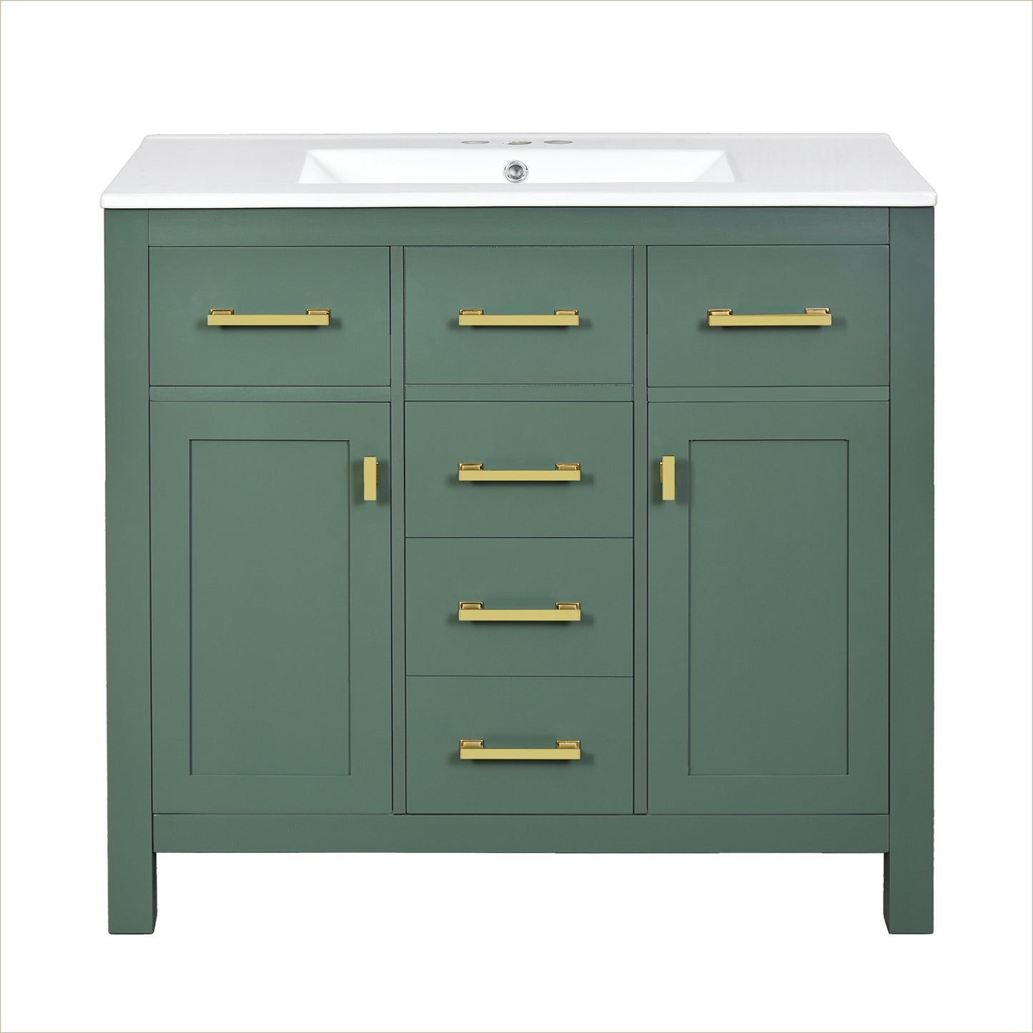 VanityFus 36-in Green Bathroom Vanity Single Sink Combo with Ceramic Top Undermount 2 Soft Close Doors 3 Drawers