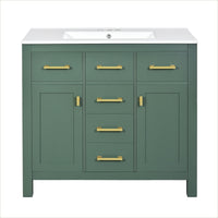 VanityFus 36-in Green Bathroom Vanity Single Sink Combo with Ceramic Top Undermount 2 Soft Close Doors 3 Drawers