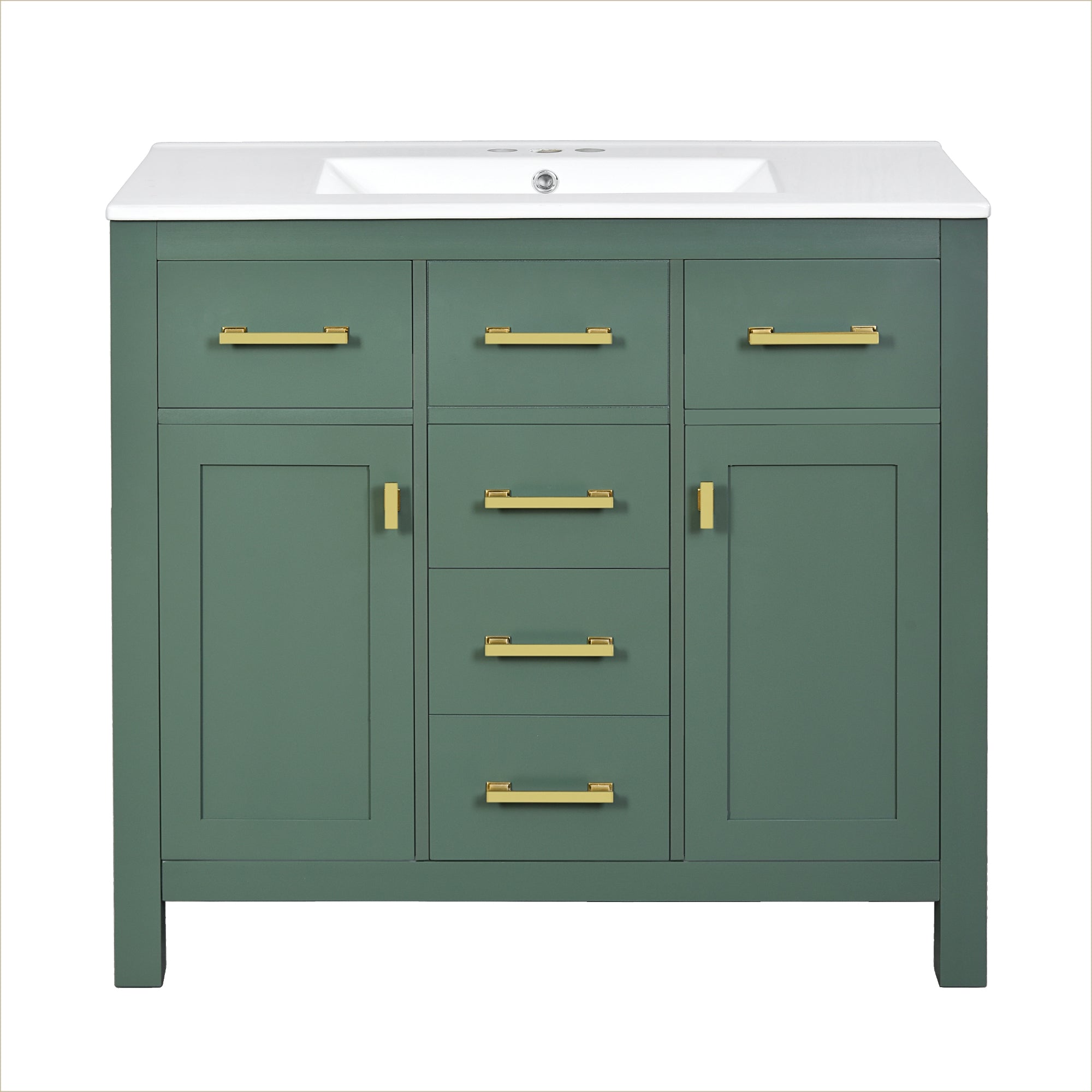 VanityFus 36-in Green Bathroom Vanity Single Sink Combo with Ceramic Top Undermount 2 Soft Close Doors 3 Drawers