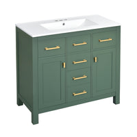 VanityFus 36-in Green Bathroom Vanity Single Sink Combo with Ceramic Top Undermount 2 Soft Close Doors 3 Drawers