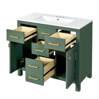 VanityFus 36-in Green Bathroom Vanity Single Sink Combo with Ceramic Top Undermount 2 Soft Close Doors 3 Drawers