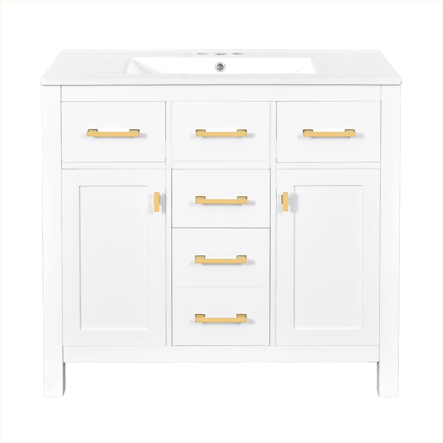VanityFus 36-in White Bathroom Vanity Single Sink Combo with Ceramic Top Undermount 2 Soft Close Doors 3 Drawers