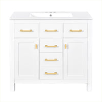 VanityFus 36-in White Bathroom Vanity Single Sink Combo with Ceramic Top Undermount 2 Soft Close Doors 3 Drawers