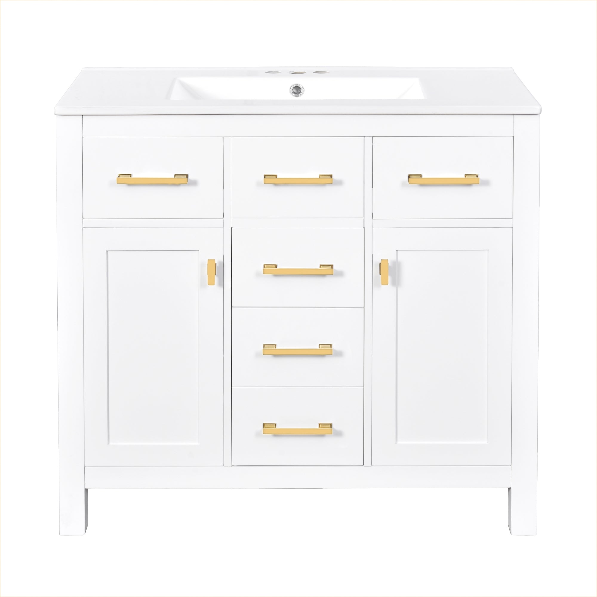 VanityFus 36-in White Bathroom Vanity Single Sink Combo with Ceramic Top Undermount 2 Soft Close Doors 3 Drawers