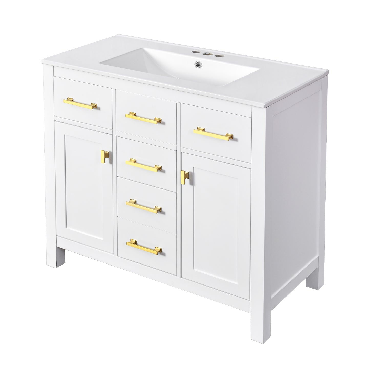 VanityFus 36-in White Bathroom Vanity Single Sink Combo with Ceramic Top Undermount 2 Soft Close Doors 3 Drawers
