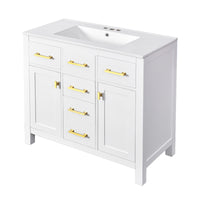 VanityFus 36-in White Bathroom Vanity Single Sink Combo with Ceramic Top Undermount 2 Soft Close Doors 3 Drawers