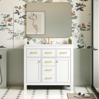 VanityFus 36-in White Bathroom Vanity Single Sink Combo with Ceramic Top Undermount 2 Soft Close Doors 3 Drawers