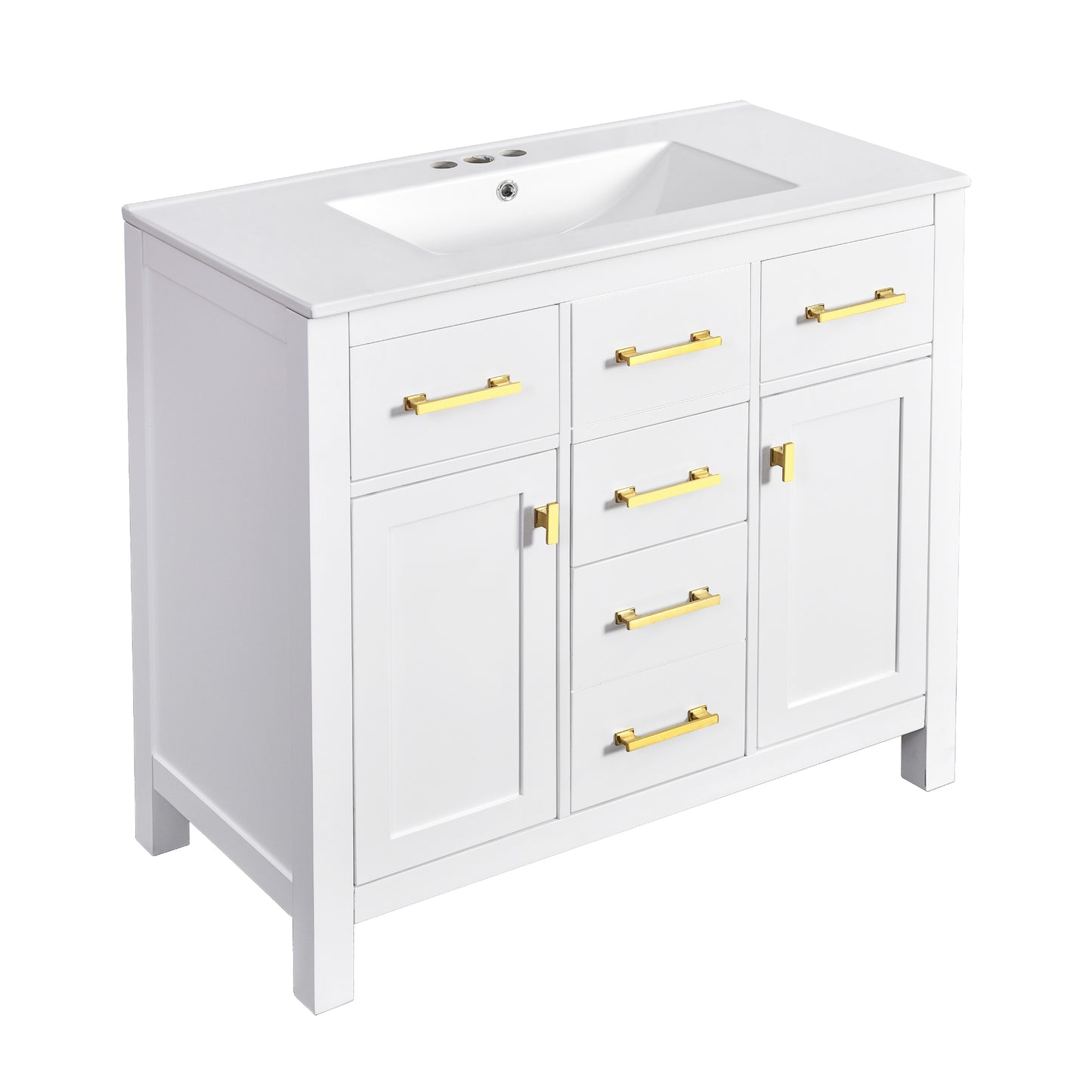 VanityFus 36-in White Bathroom Vanity Single Sink Combo with Ceramic Top Undermount 2 Soft Close Doors 3 Drawers