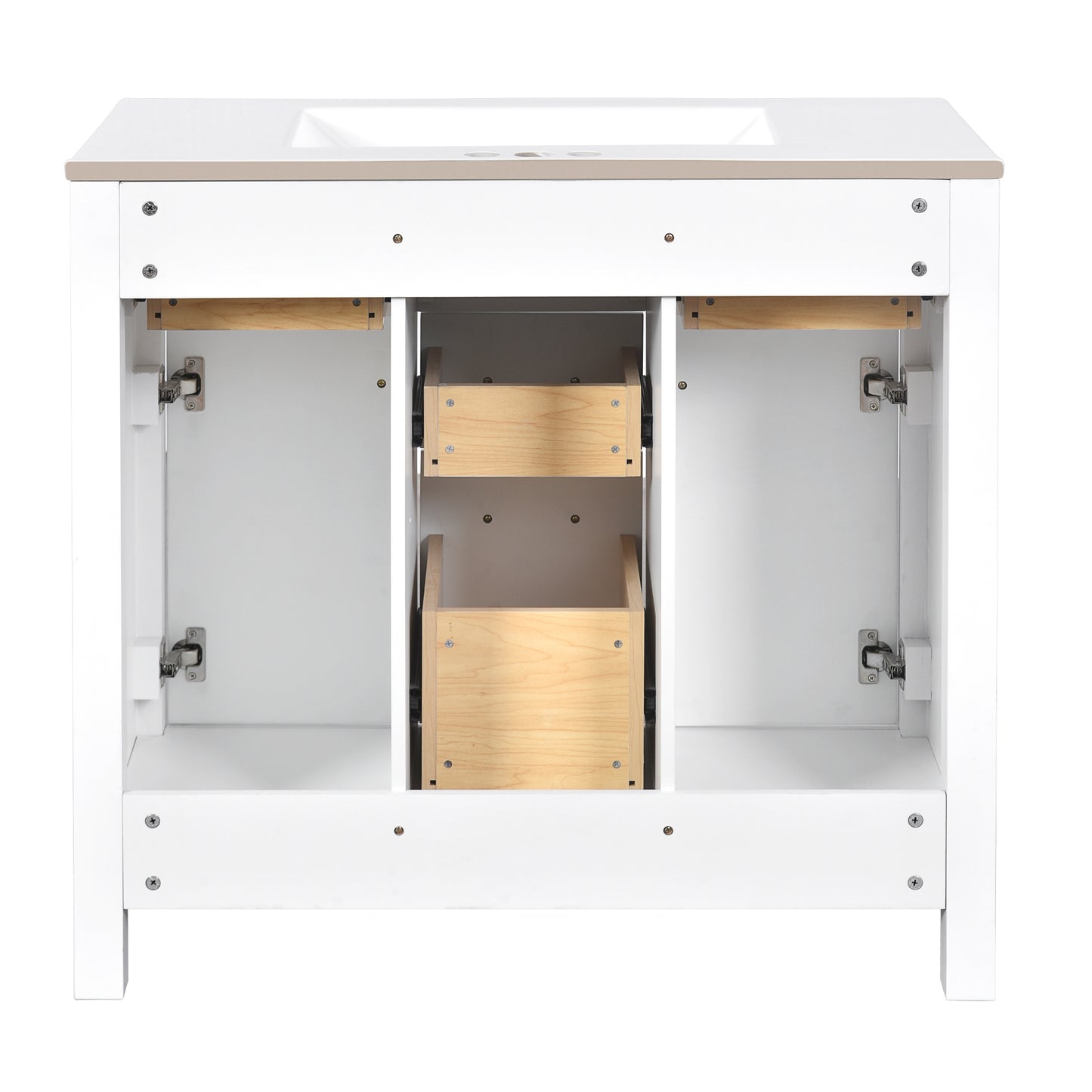VanityFus 36-in White Bathroom Vanity Single Sink Combo with Ceramic Top Undermount 2 Soft Close Doors 3 Drawers