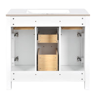 VanityFus 36-in White Bathroom Vanity Single Sink Combo with Ceramic Top Undermount 2 Soft Close Doors 3 Drawers