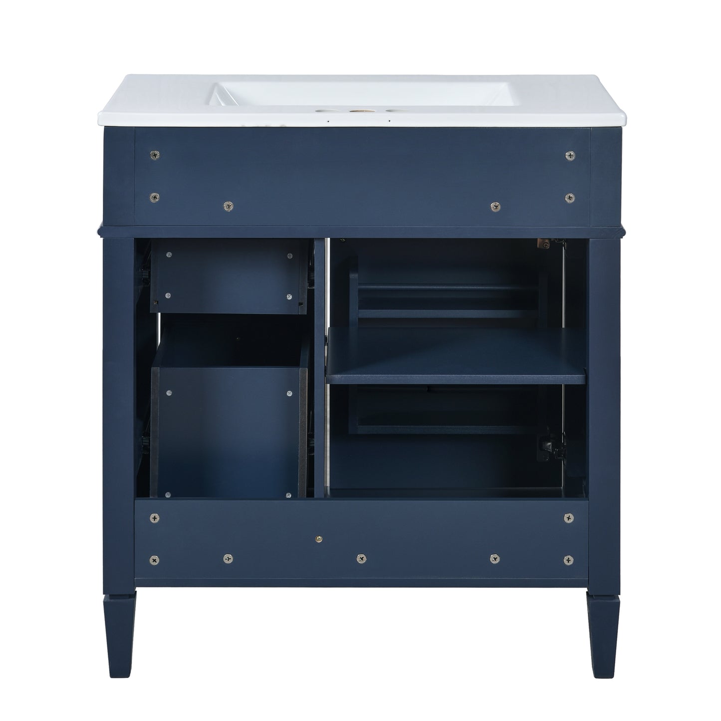 VanityFus 30-in Blue Bathroom Vanity Single Sink Combo with Ceramic Top Undermount 1 Soft Close Door 3 Drawers Adjustable Shelves
