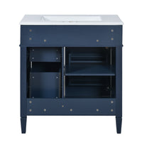 VanityFus 30-in Blue Bathroom Vanity Single Sink Combo with Ceramic Top Undermount 1 Soft Close Door 3 Drawers Adjustable Shelves