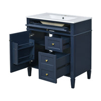 VanityFus 30-in Blue Bathroom Vanity Single Sink Combo with Ceramic Top Undermount 1 Soft Close Door 3 Drawers Adjustable Shelves