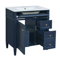 VanityFus 30-in Blue Bathroom Vanity Single Sink Combo with Ceramic Top Undermount 1 Soft Close Door 3 Drawers Adjustable Shelves