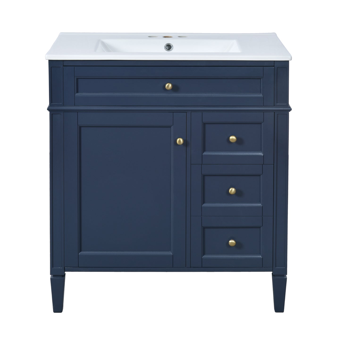 VanityFus 30-in Blue Bathroom Vanity Single Sink Combo with Ceramic Top Undermount 1 Soft Close Door 3 Drawers Adjustable Shelves