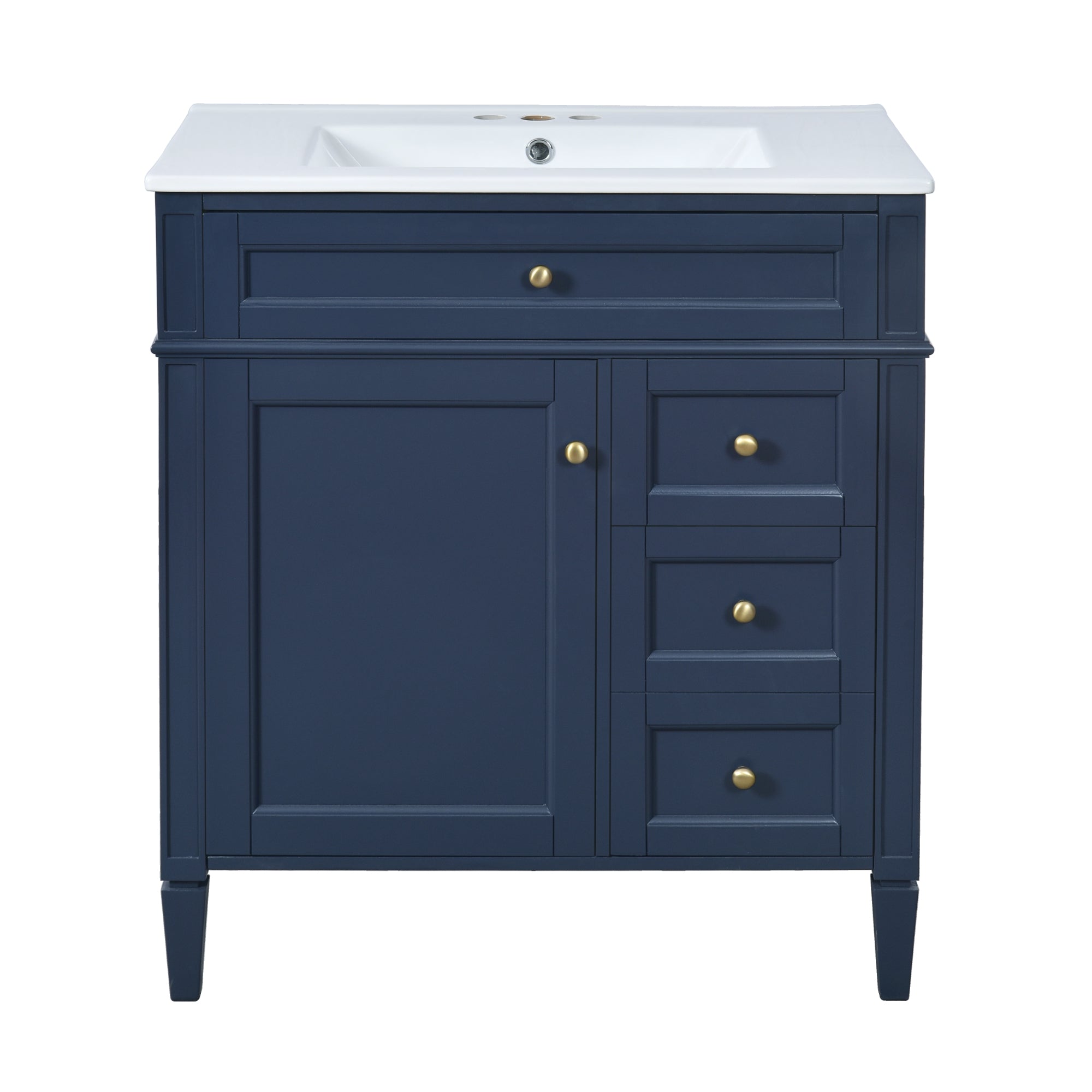 VanityFus 30-in Blue Bathroom Vanity Single Sink Combo with Ceramic Top Undermount 1 Soft Close Door 3 Drawers Adjustable Shelves