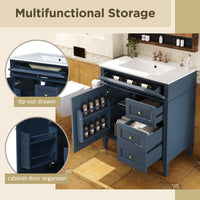 VanityFus 30-in Blue Bathroom Vanity Single Sink Combo with Ceramic Top Undermount 1 Soft Close Door 3 Drawers Adjustable Shelves