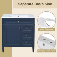 VanityFus 30-in Blue Bathroom Vanity Single Sink Combo with Ceramic Top Undermount 1 Soft Close Door 3 Drawers Adjustable Shelves