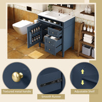 VanityFus 30-in Blue Bathroom Vanity Single Sink Combo with Ceramic Top Undermount 1 Soft Close Door 3 Drawers Adjustable Shelves