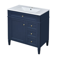 VanityFus 30-in Blue Bathroom Vanity Single Sink Combo with Ceramic Top Undermount 1 Soft Close Door 3 Drawers Adjustable Shelves