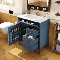 VanityFus 30-in Blue Bathroom Vanity Single Sink Combo with Ceramic Top Undermount 1 Soft Close Door 3 Drawers Adjustable Shelves