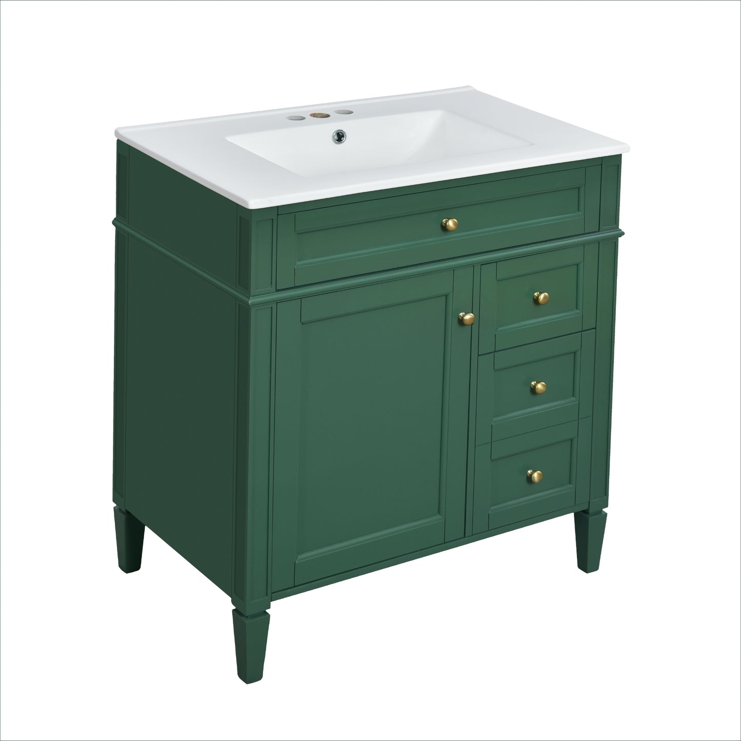 VanityFus 30-in Green Bathroom Vanity Single Sink Combo with Ceramic Top Undermount 1 Soft Close Door 3 Drawers Adjustable Shelves