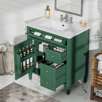 VanityFus 30-in Green Bathroom Vanity Single Sink Combo with Ceramic Top Undermount 1 Soft Close Door 3 Drawers Adjustable Shelves