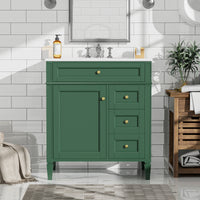 VanityFus 30-in Green Bathroom Vanity Single Sink Combo with Ceramic Top Undermount 1 Soft Close Door 3 Drawers Adjustable Shelves