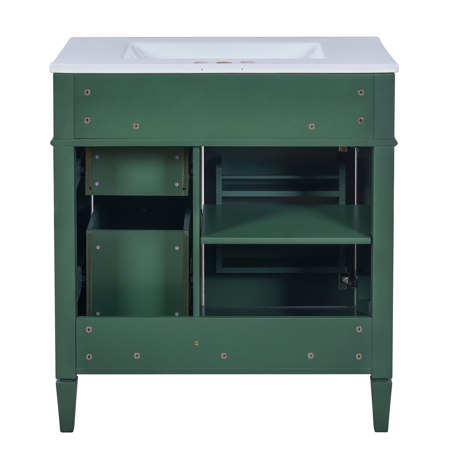 VanityFus 30-in Green Bathroom Vanity Single Sink Combo with Ceramic Top Undermount 1 Soft Close Door 3 Drawers Adjustable Shelves