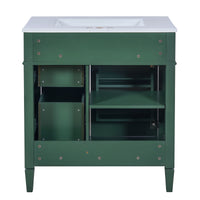 VanityFus 30-in Green Bathroom Vanity Single Sink Combo with Ceramic Top Undermount 1 Soft Close Door 3 Drawers Adjustable Shelves