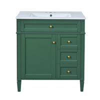 VanityFus 30-in Green Bathroom Vanity Single Sink Combo with Ceramic Top Undermount 1 Soft Close Door 3 Drawers Adjustable Shelves