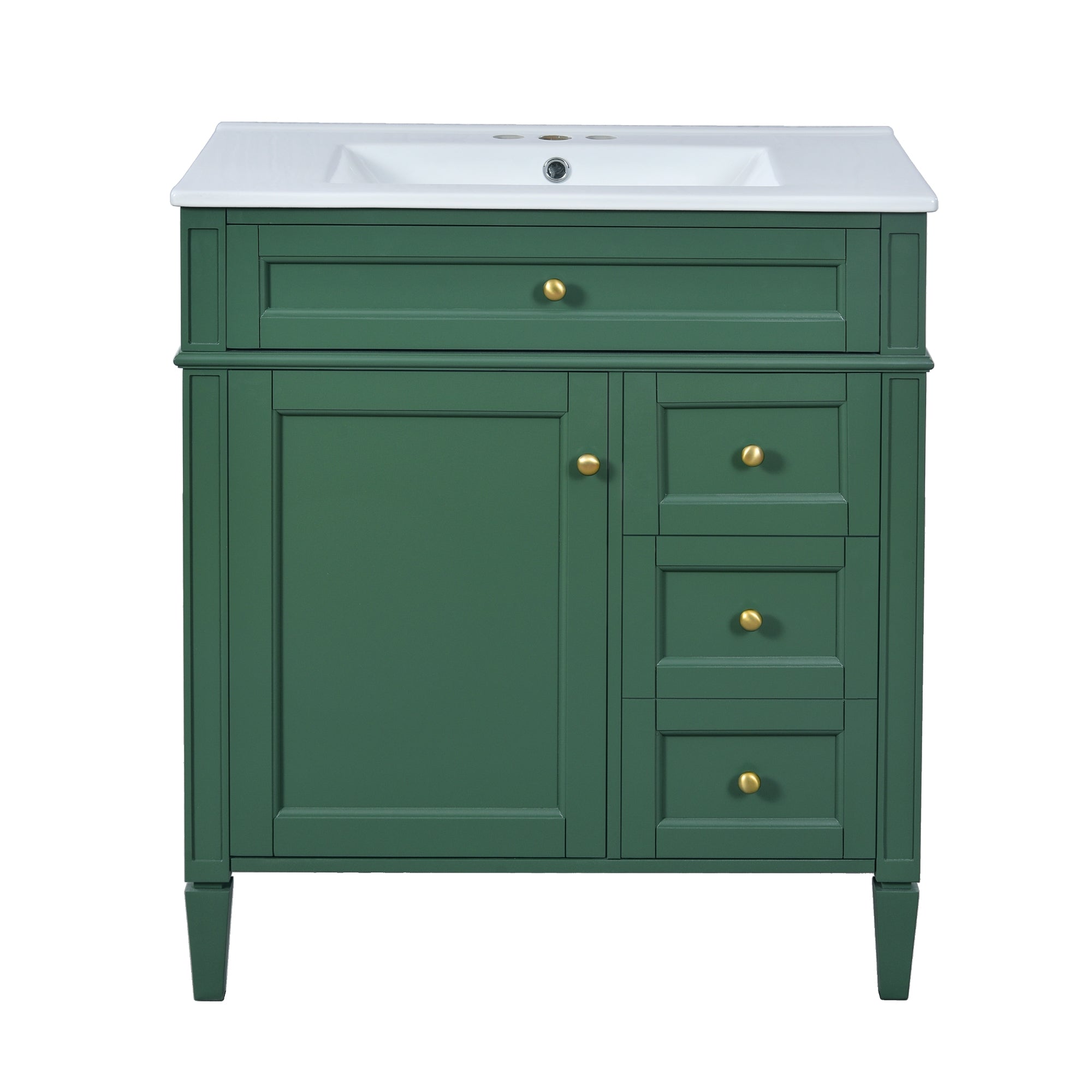 VanityFus 30-in Green Bathroom Vanity Single Sink Combo with Ceramic Top Undermount 1 Soft Close Door 3 Drawers Adjustable Shelves