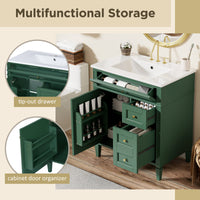 VanityFus 30-in Green Bathroom Vanity Single Sink Combo with Ceramic Top Undermount 1 Soft Close Door 3 Drawers Adjustable Shelves