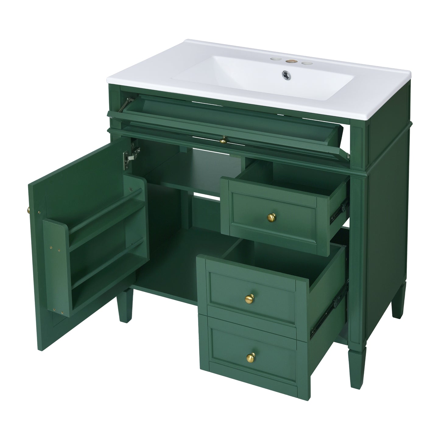 VanityFus 30-in Green Bathroom Vanity Single Sink Combo with Ceramic Top Undermount 1 Soft Close Door 3 Drawers Adjustable Shelves