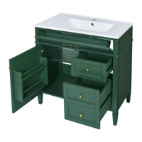 VanityFus 30-in Green Bathroom Vanity Single Sink Combo with Ceramic Top Undermount 1 Soft Close Door 3 Drawers Adjustable Shelves