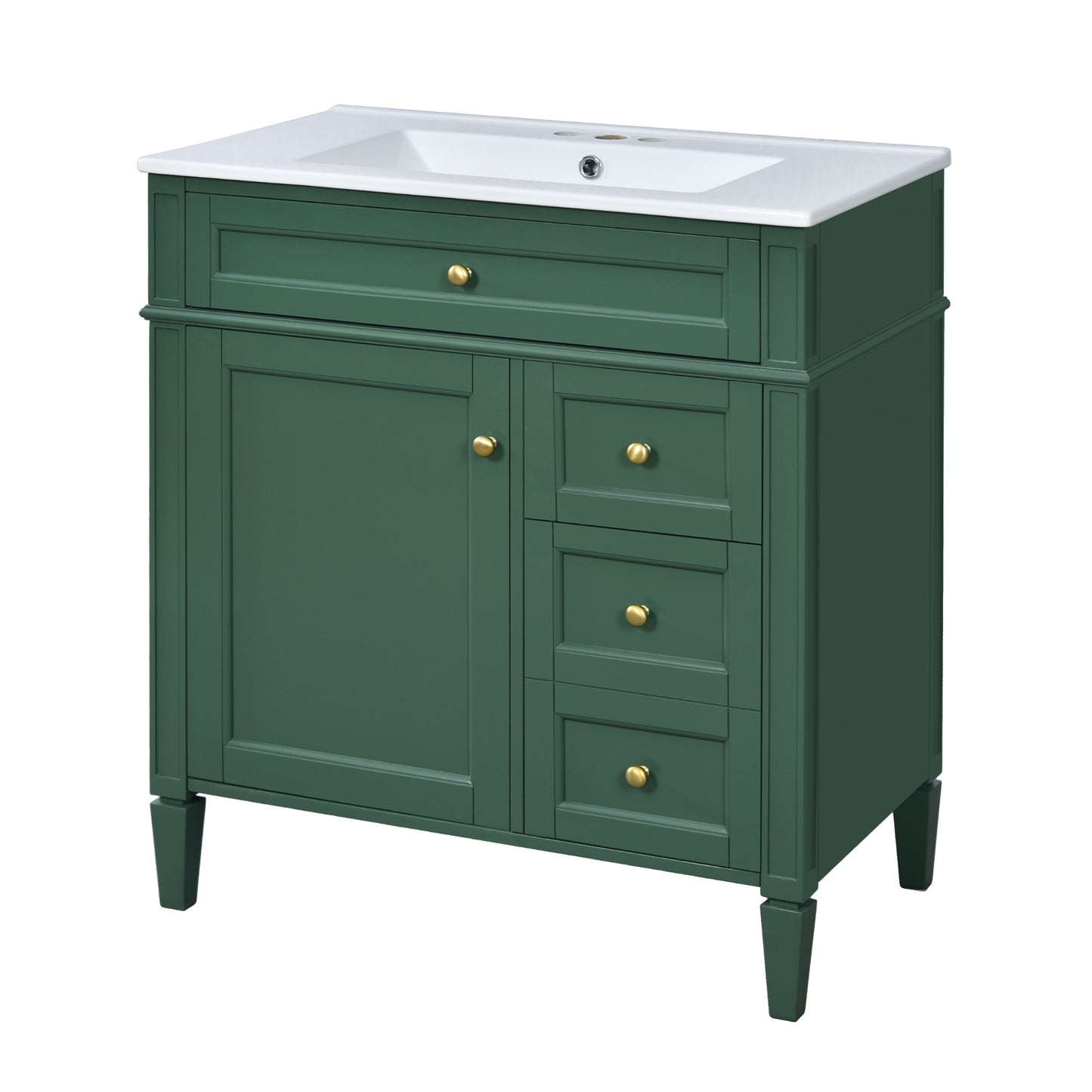 VanityFus 30-in Green Bathroom Vanity Single Sink Combo with Ceramic Top Undermount 1 Soft Close Door 3 Drawers Adjustable Shelves
