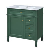 VanityFus 30-in Green Bathroom Vanity Single Sink Combo with Ceramic Top Undermount 1 Soft Close Door 3 Drawers Adjustable Shelves