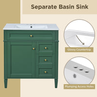 VanityFus 30-in Green Bathroom Vanity Single Sink Combo with Ceramic Top Undermount 1 Soft Close Door 3 Drawers Adjustable Shelves