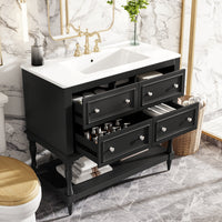 VanityFus 36-in Black Bathroom Vanity Single Sink Combo with Ceramic Top Undermount 4 Drawers