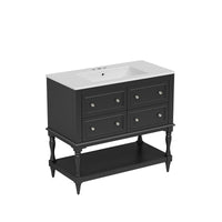 VanityFus 36-in Black Bathroom Vanity Single Sink Combo with Ceramic Top Undermount 4 Drawers