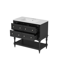 VanityFus 36-in Black Bathroom Vanity Single Sink Combo with Ceramic Top Undermount 4 Drawers