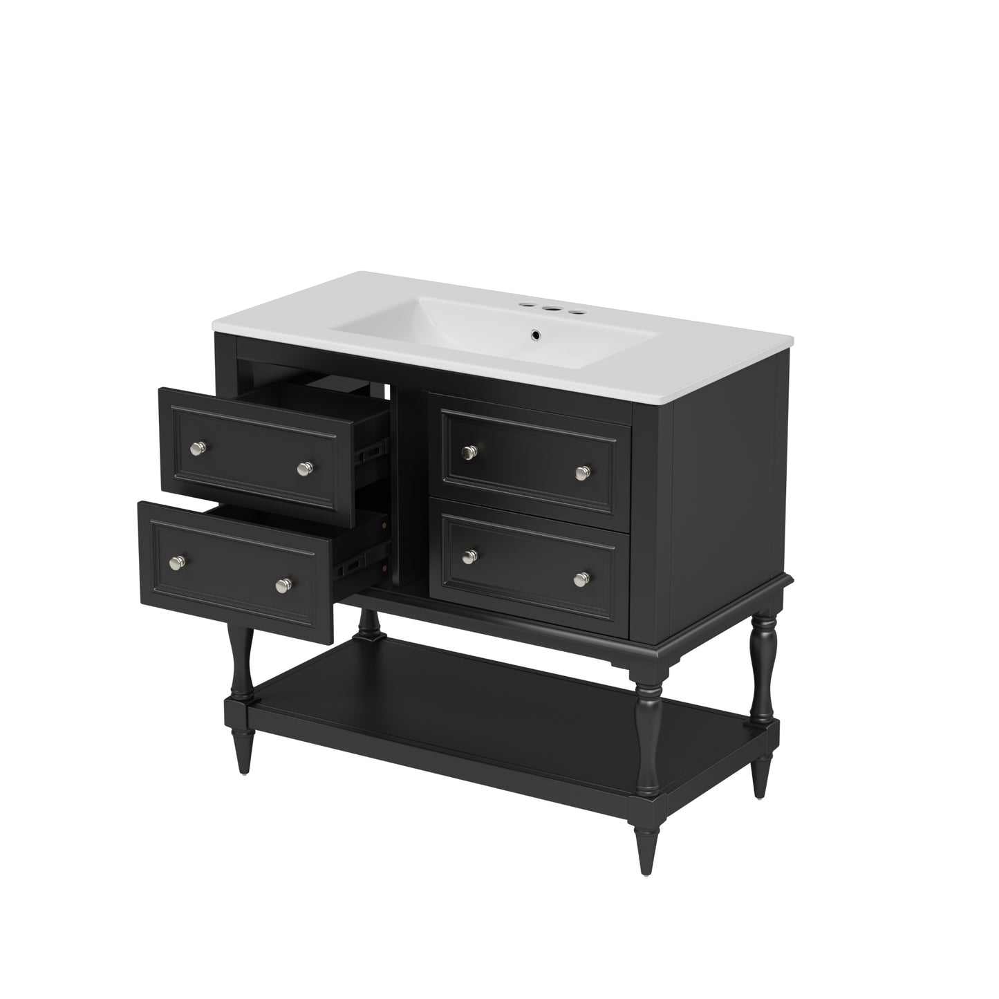 VanityFus 36-in Black Bathroom Vanity Single Sink Combo with Ceramic Top Undermount 4 Drawers
